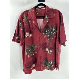 Tommy Bahama Season's Greetings Men's Medium Silk Wool Blend L Red Camp Shirt